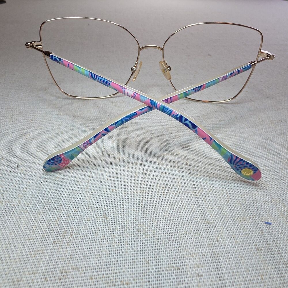 Lilly Pulitzer Catalina Eyeglass Frames Gold Metal Floral Temple Arms Women's - Picture 9 of 10